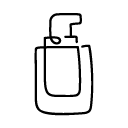 Line drawing of a pump dispenser bottle (soap or lotion) with a rectangular body and a pump top.