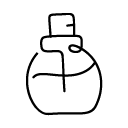 A minimalist line sketch of a bottle (rounded body with a short neck) and a narrow stopper or cap on top.