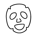 Smiling face mask or stylized face with cutout eyes, nose, and mouth