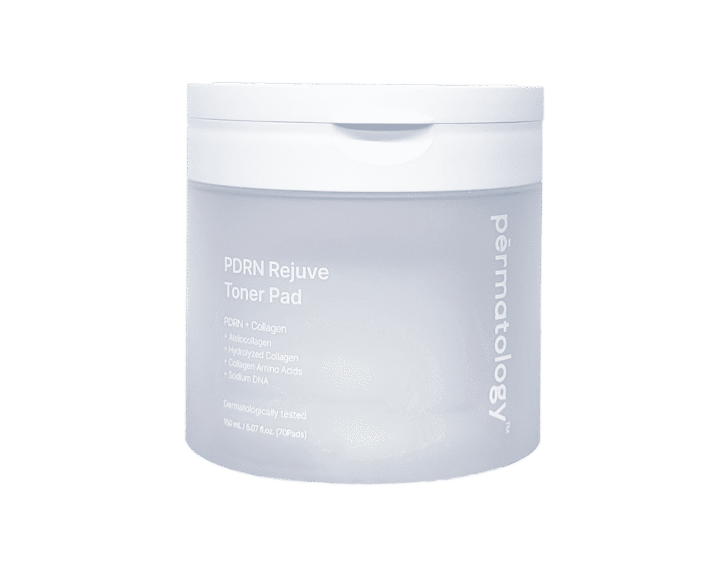 Semi-translucent white plastic jar with a screw-on lid, faint product text visible on the front and the brand name printed vertically along the side, on a white background.
